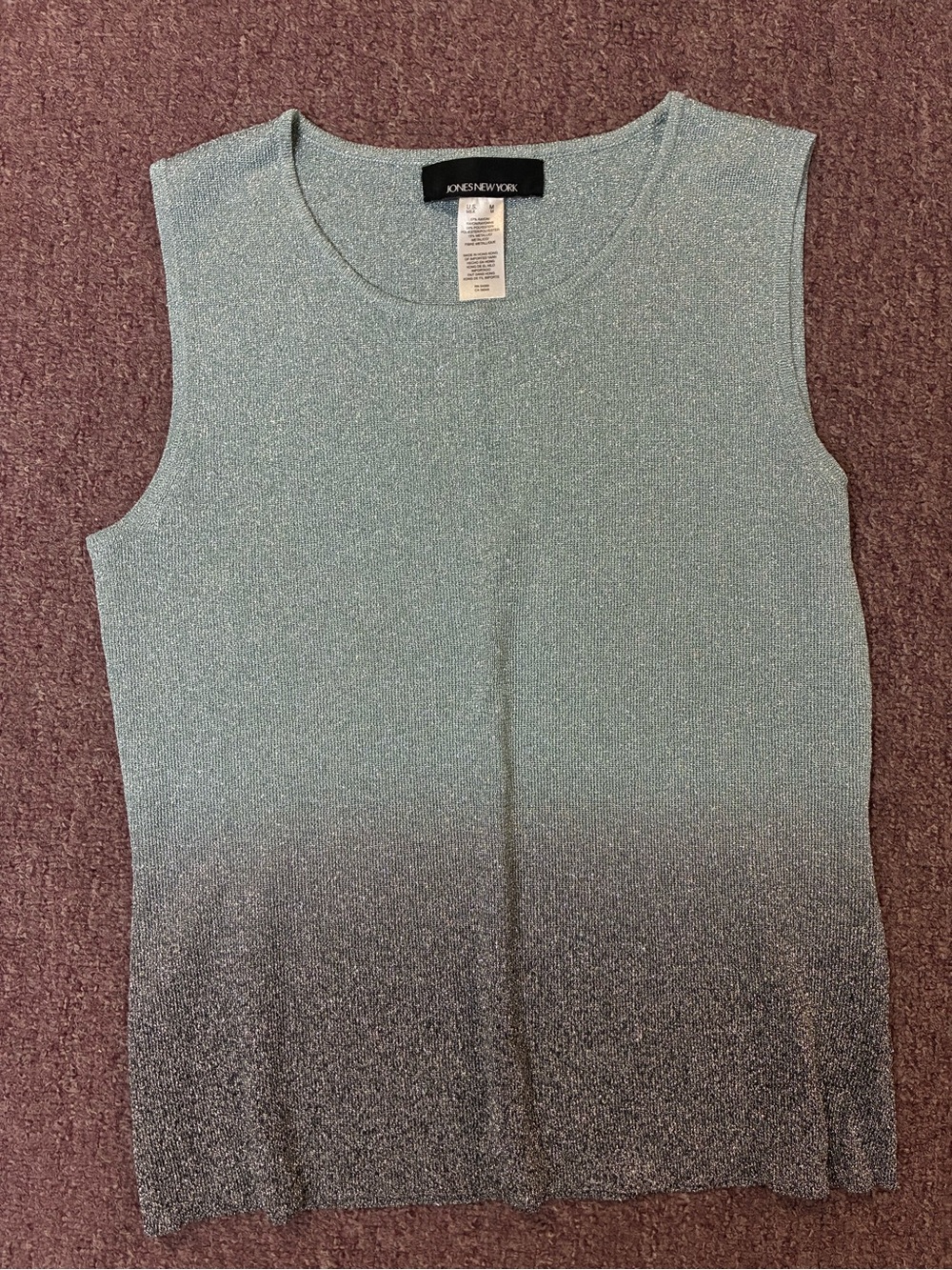 Jones New York Light Teal to Gray Sleeveless Metallic Knit Tank